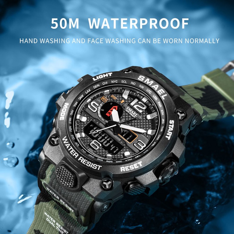 SMAEL 50M Water Resistant Men's Watches Alarm Watch reloj hombre 1545D Dual Screen Military Wristwatch Quartz New Sport Watch for Men