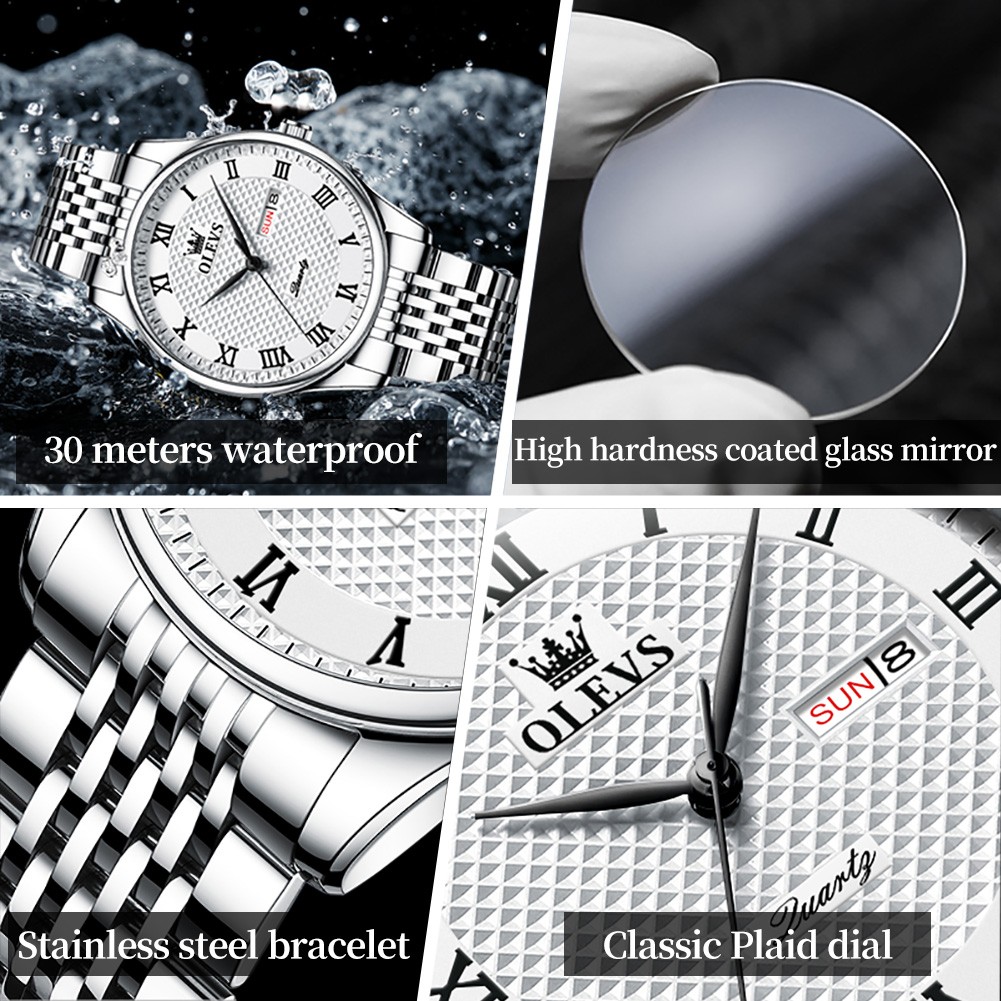 OLEVS Luxury Original Brand Mens Watch Waterproof Stainless Steel Date Quartz Watch Fashion Men's Wristwatches Reloj Hombre