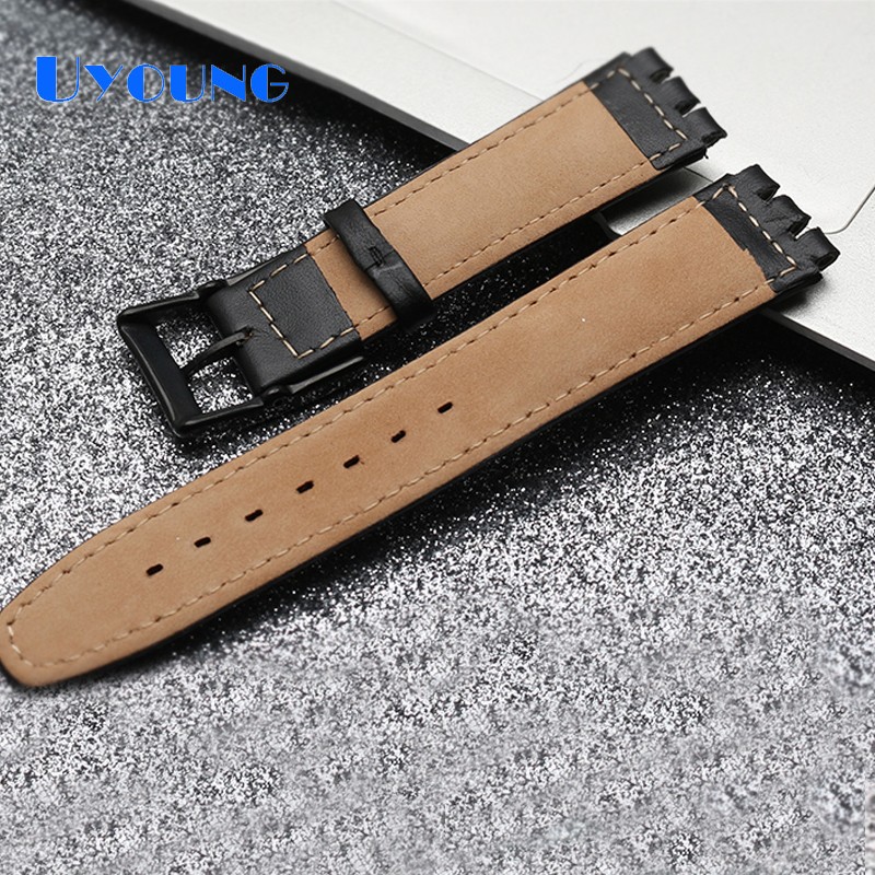 High Quality Luxury 17mm 19mm Waterproof Genuine Leather Watch Strap Band for Swatch Crocodile Pattern Leather Strap Men Blue Red