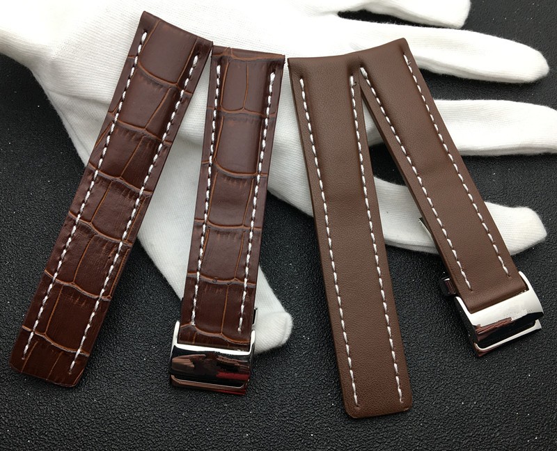 Breitling Genuine Leather Watch Band Black Brown Blue Soft Men's 22mm 24mm With Logo Tools