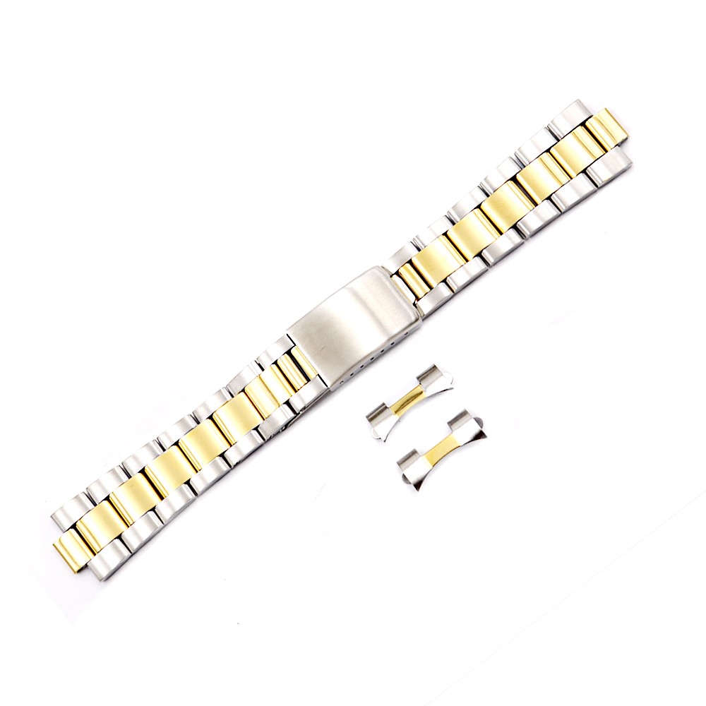 CARLYWET 19 20mm 316L Stainless Steel Two Tone Gold Silver Watch Band Bracelet Hollow Curved End for Vintage Oyster