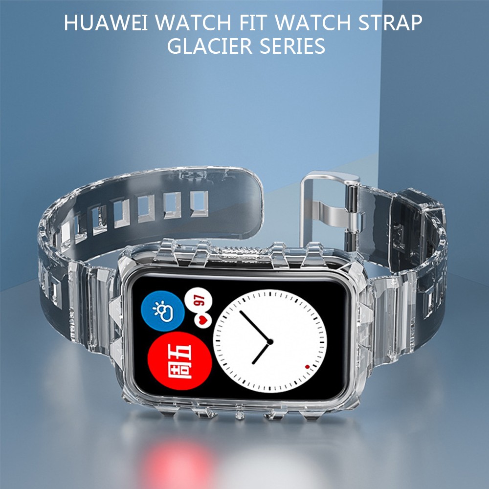 For Huawei Watch Fit Strap Glacier Transparent All in One Sport Wristband Replacement Strap High Quality TPU Soft Shell Band