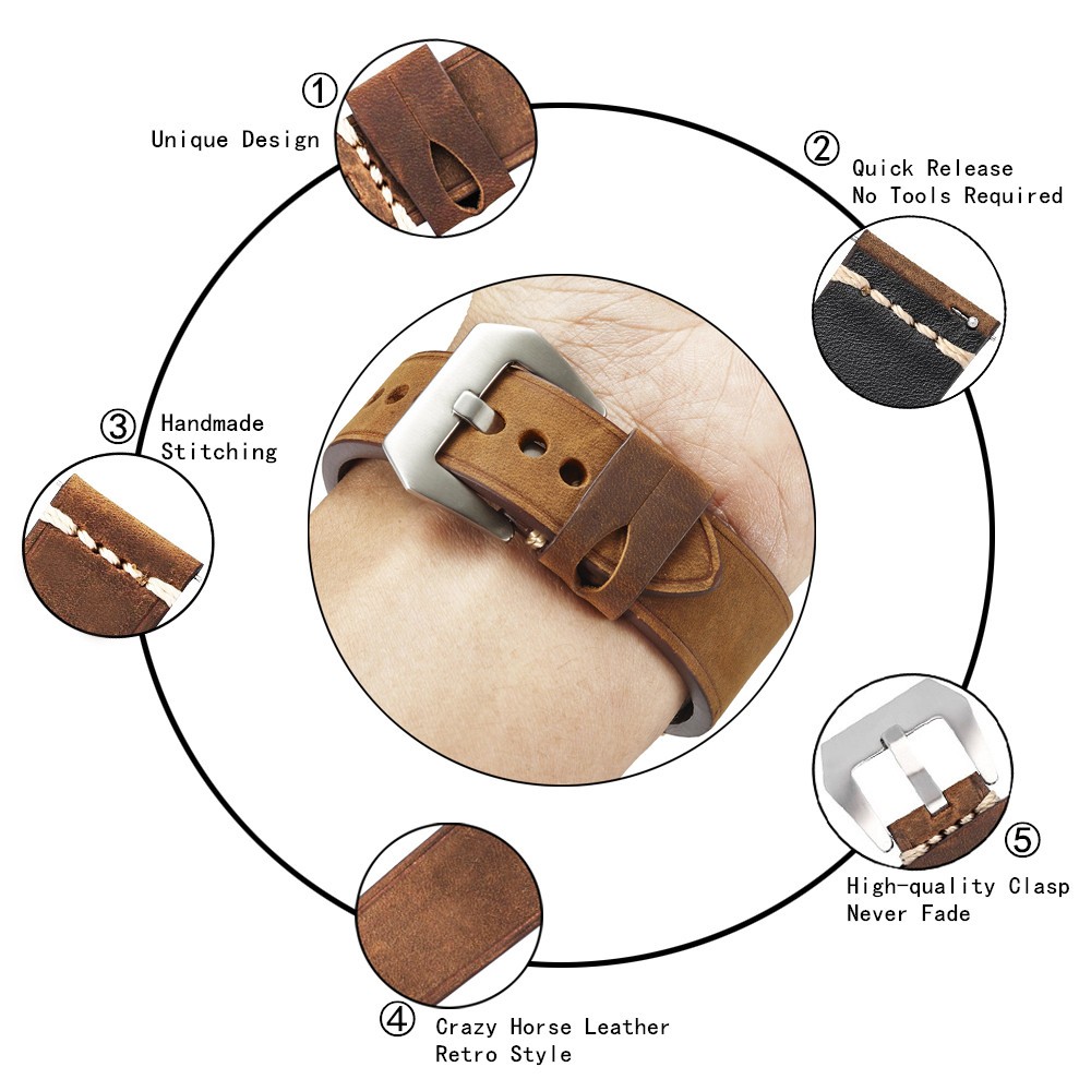 Men's Genuine Leather Watch Band Strap 22mm 24mm Vintage Cowhide Watch Strap High Quality Bracelet Watch Accessories