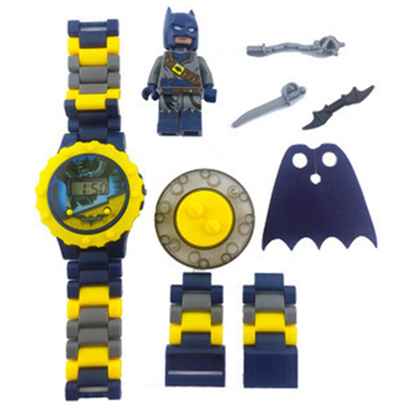 Animation Batman Children Building Block Assembly Watch Doll Kids Detachable Building Blocks Toy Clock Children Birthday Gifts