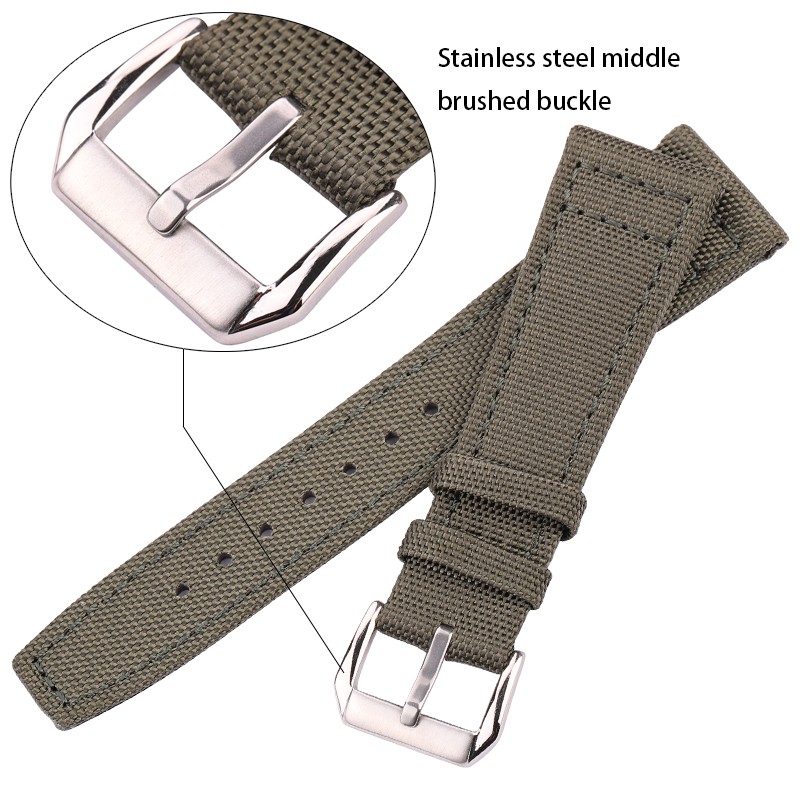 Nylon Canvas + Genuine Leather Watchband 20mm 21mm 22mm Black Green Blue Women Men Watch Band Strap With Pin Buckle