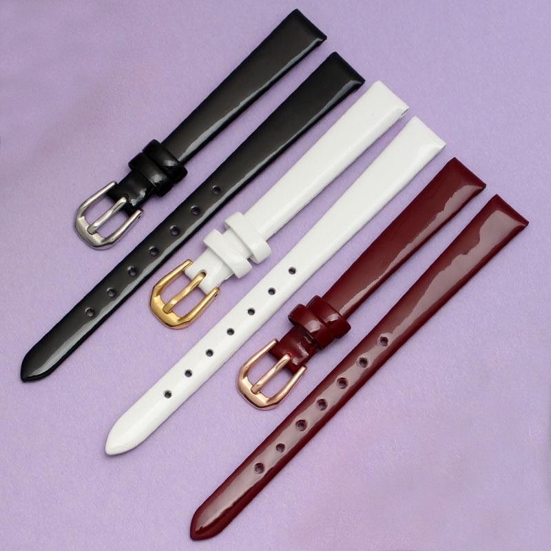 Small Size Genuine Leather Watches 6mm 8 10mm 12mm 14mm 16mm Color High Light Watch Bracelet for Women Shiny Leather Strap