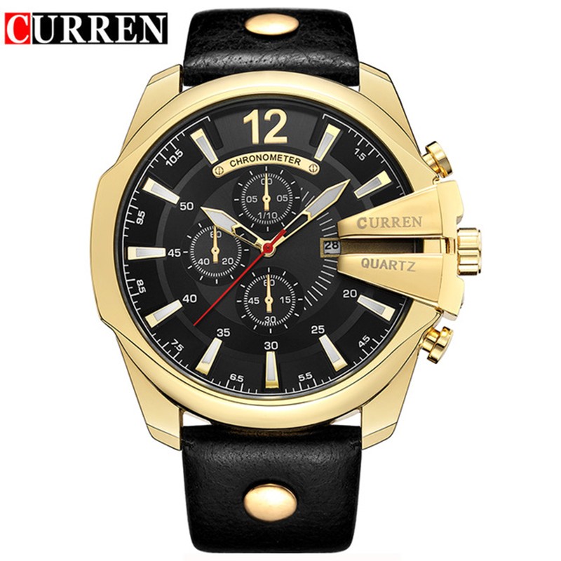 Curren 8176 Men's Watches Luxury Brand Gold Male Watch Fashion Leather Strap Outdoor Casual Sports Wristwatch With Big Dial