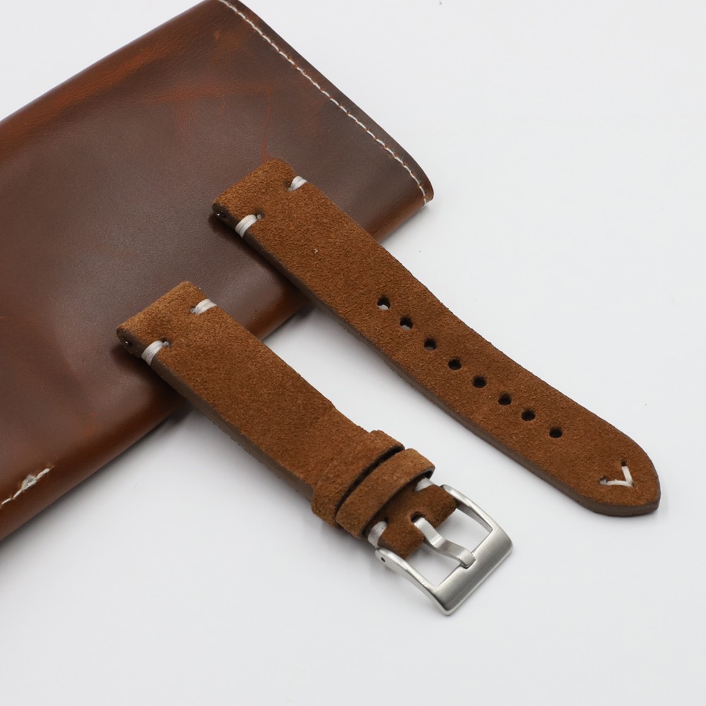 Suede Leather Watch Strap Band 18mm 20mm 22mm 24mm Brown Coffee Watchstrap Handmade Stitching Replacement Wristband