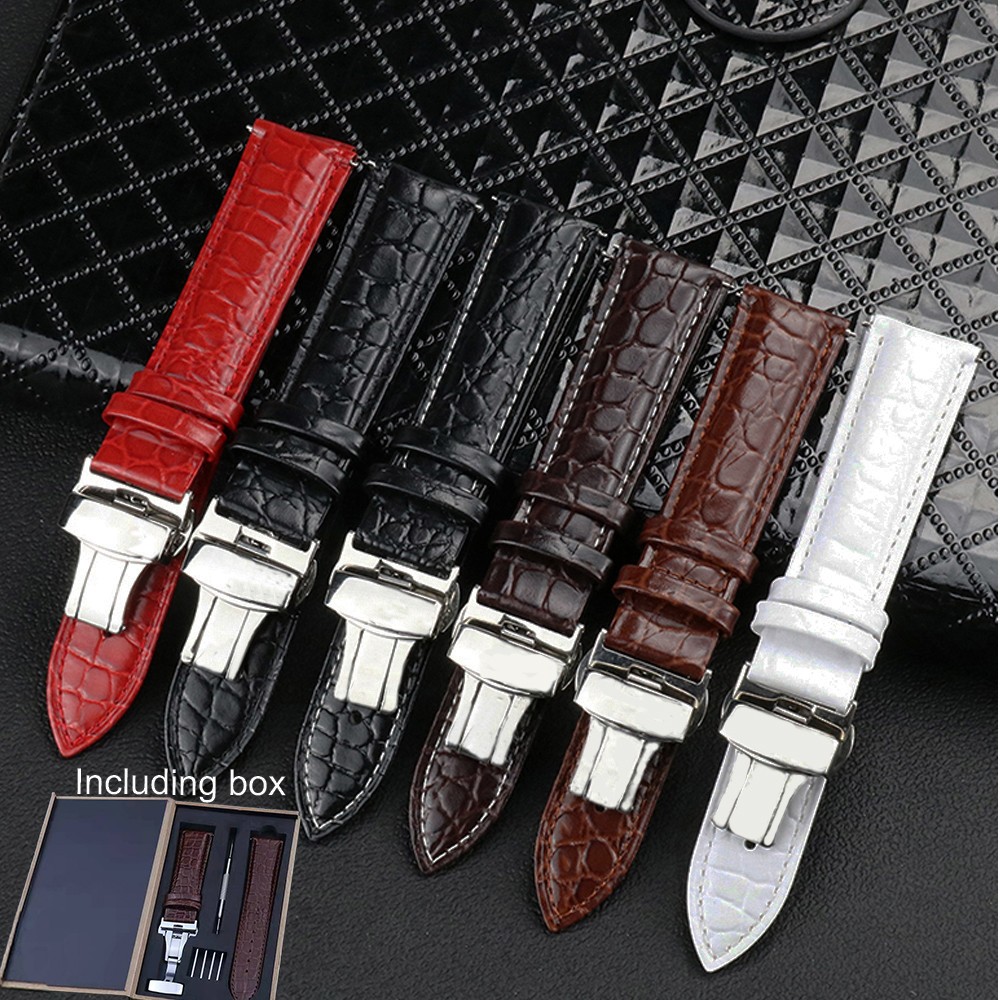 Quick release crocodile genuine leather watch strap parts red white 20mm 22mm animal skin straps with wooden box and tool