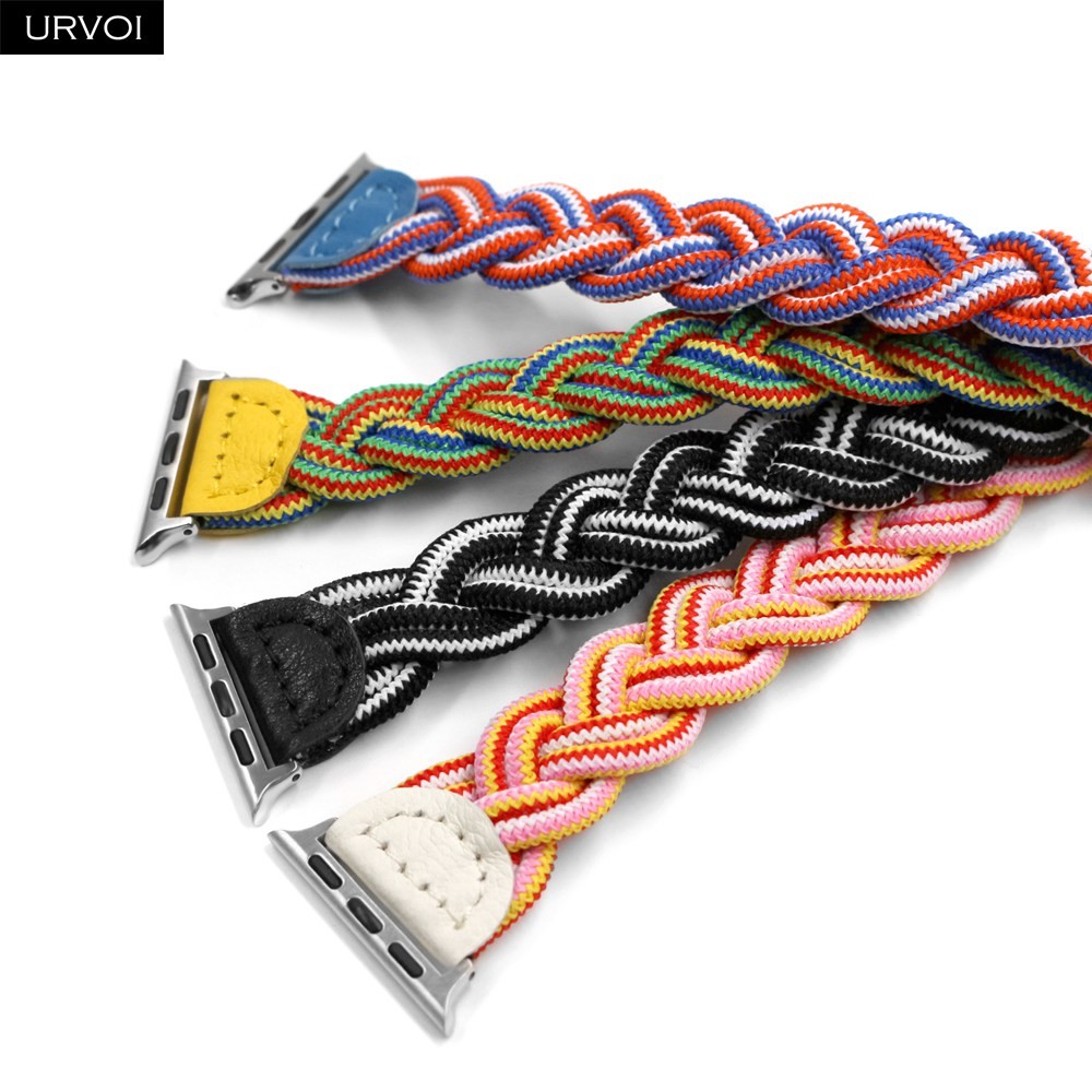 URVOI Braided Band for Apple Watch Series 7 6 SE 5 4321 Woven Nylon Strap for iWatch 40 44mm Stretchable Classic Design