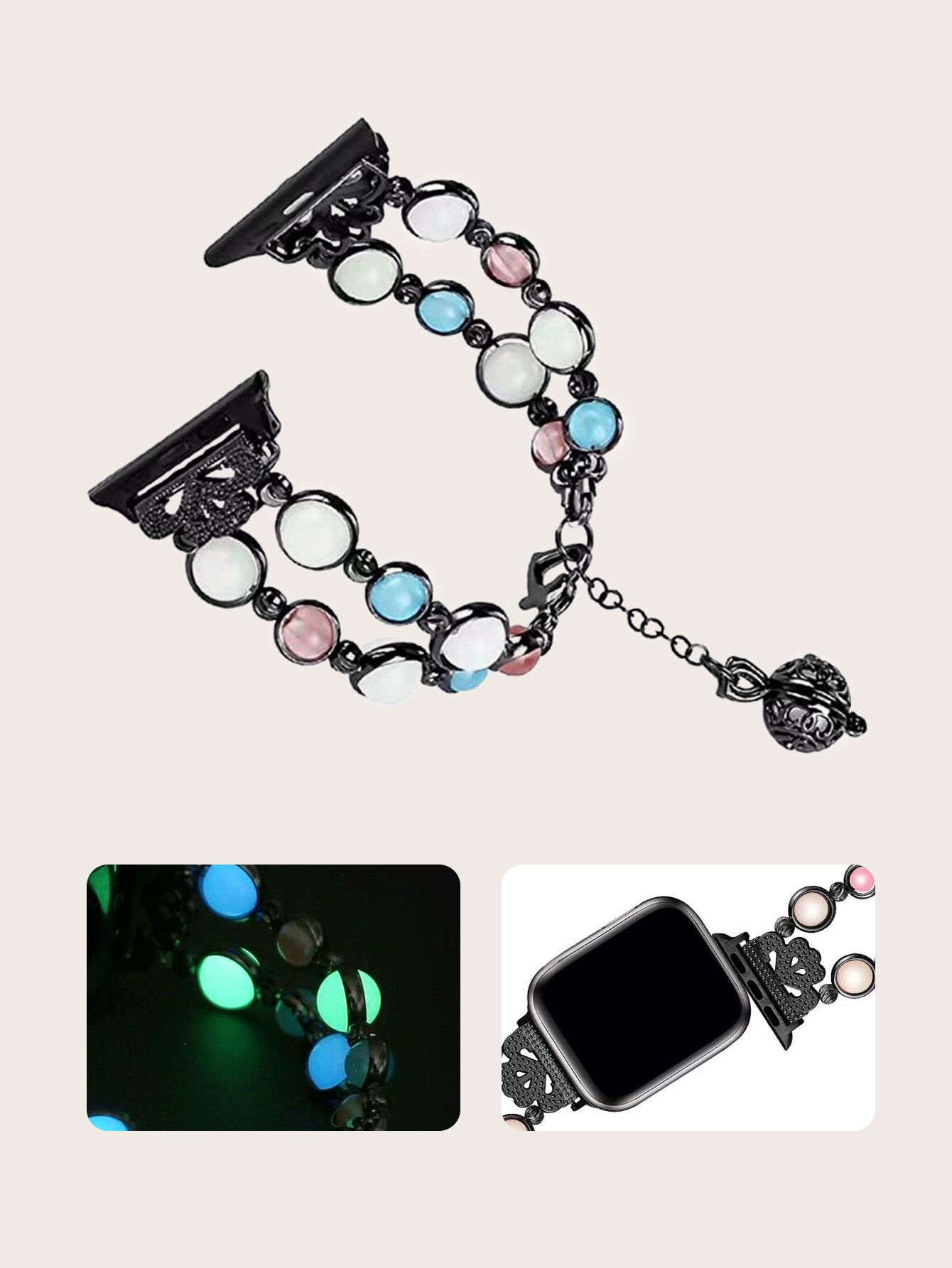 Luminous strap for apple watch 38/40/41mm 42/44/45mm women beads bracelet for iwatch series 3 4 5 6 SE 7