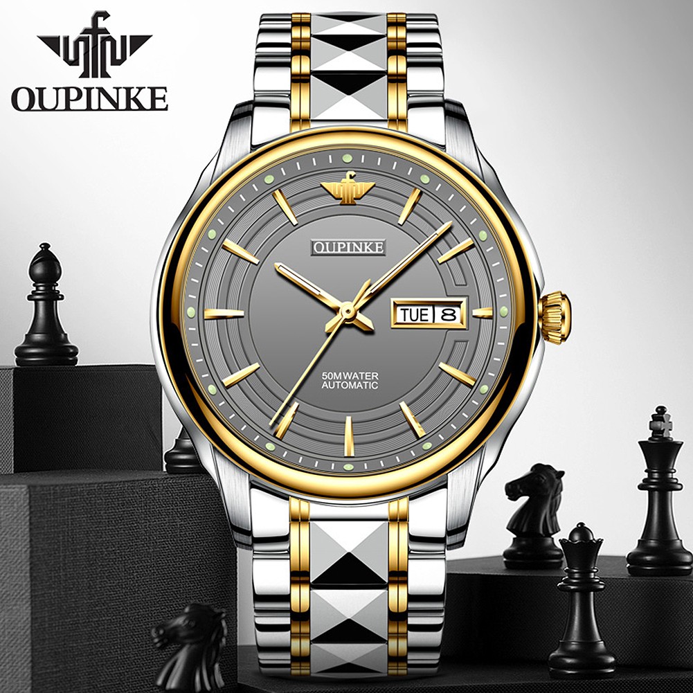 OUPINKE Business Automatic Mechanical Watch for Men Waterproof Tungsten Steel Strap Full Automatic Top Brand Men Wristwatches