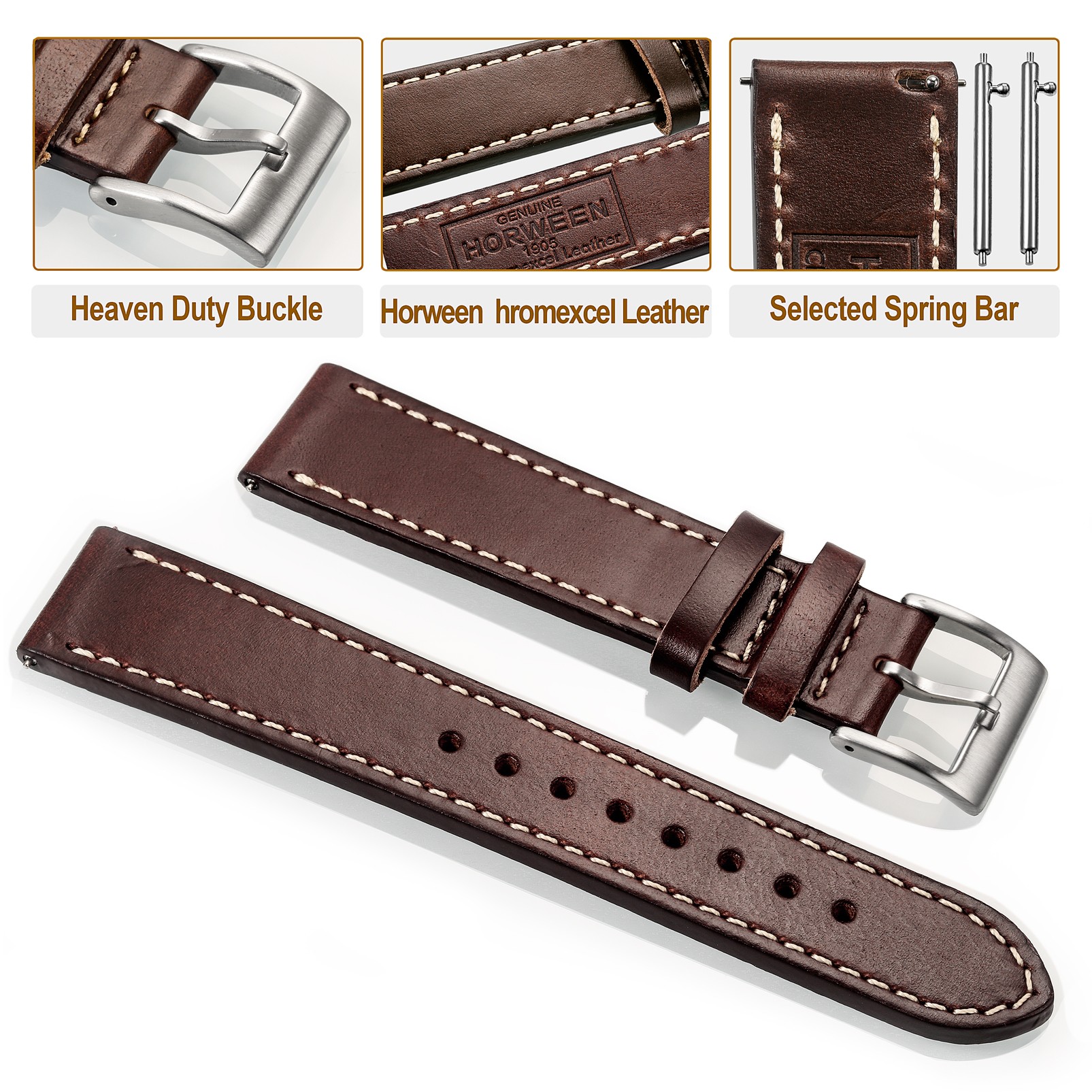 High Quality Horween Chromexcel Leather Straps Brown Soft Wrap Handmade Watch Bands 18mm 20mm 22mm