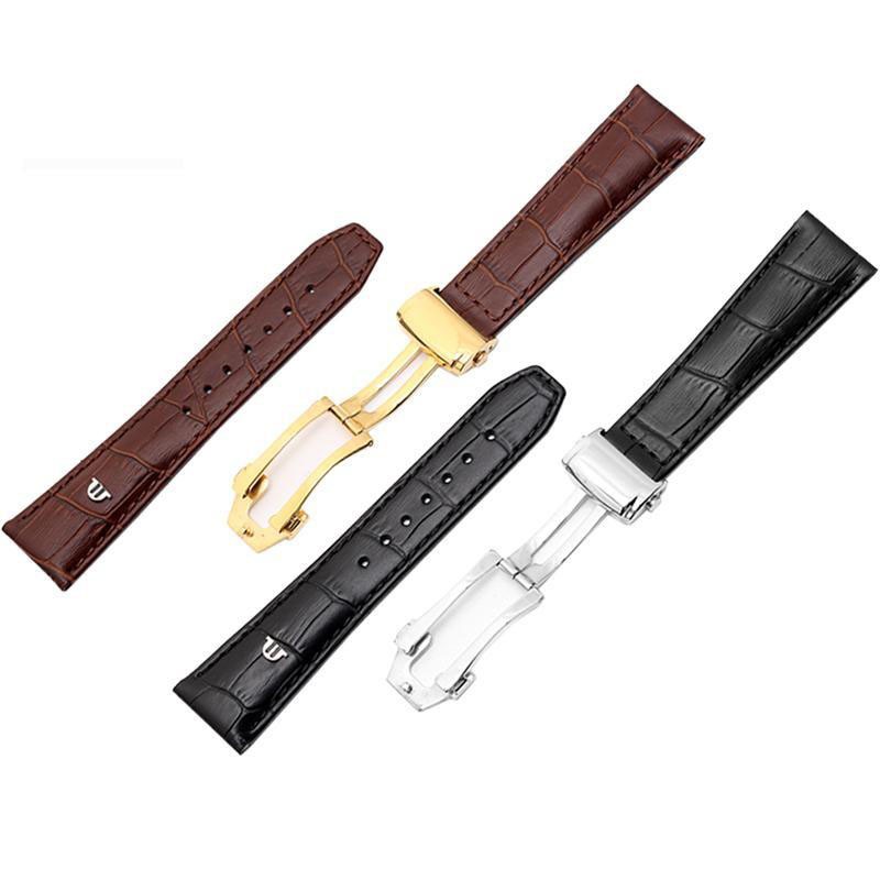 For Morris LACROIX Eliros watchband first layer calf leather 20mm 22mm with folding buckle black brown cow genuine leather strap