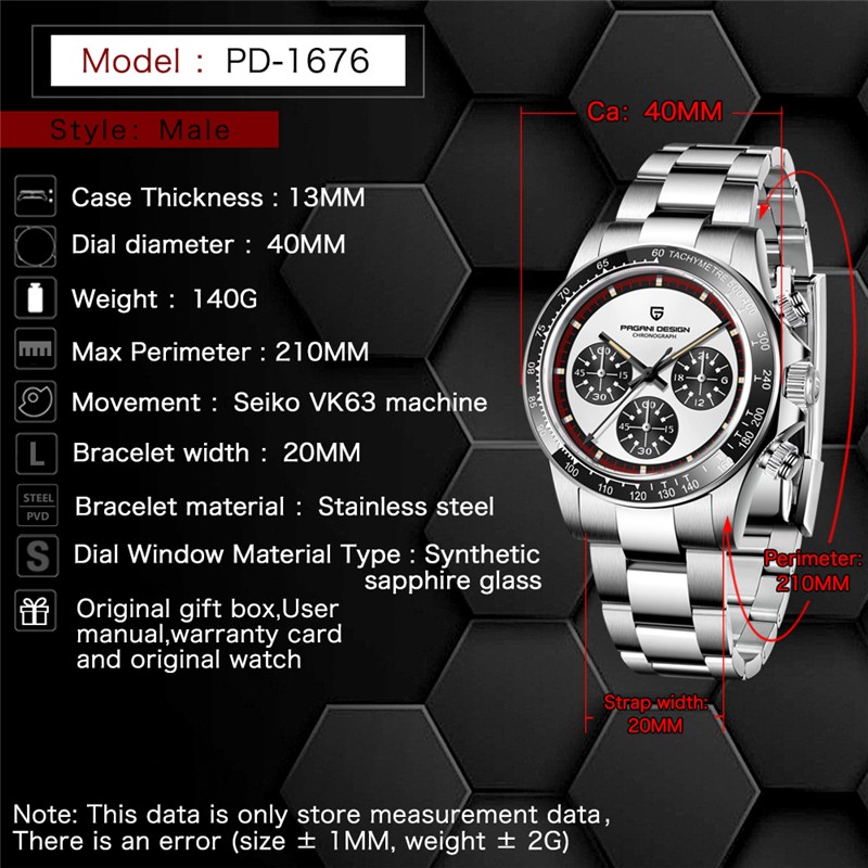 PAGANI new design classic men's quartz watch ceramic bezel stainless steel waterproof clock luxury sapphire glass chronograph