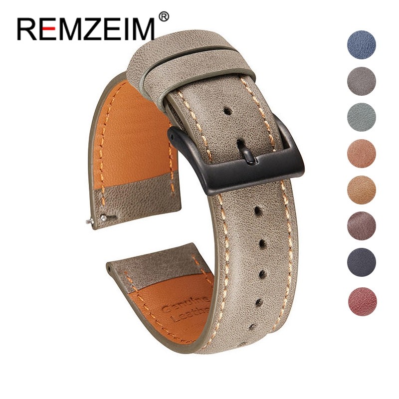 Calf leather watch strap 20mm 22mm quick release watchband for women men watch accessories solid buckle blue red green