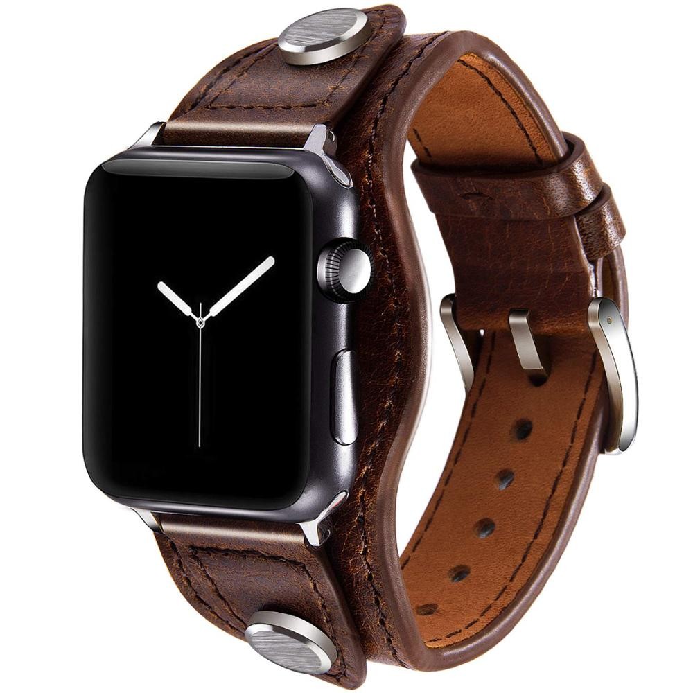 Leather Cuff Strap for Apple Watch Band 45mm/41mm 40mm 44mm 42mm/38mm iWatch Bracelet for Apple Watch Series 5 4 3 SE 6 7