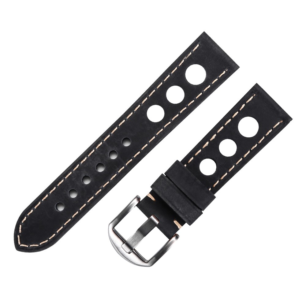 Soft Leather Watch Strap with Buckle, Antique Brown, Breathable, Cowhide, Three Holes, 20mm 22mm