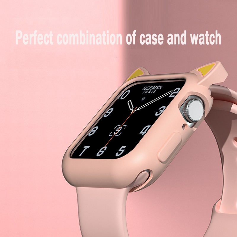 Cartoon Cat Ears Protective Sleeve for Apple Watch Case 44mm 40mm 42mm 38mm for iwatch Serie 3 4 5 6 Se Case Bumper Accessories