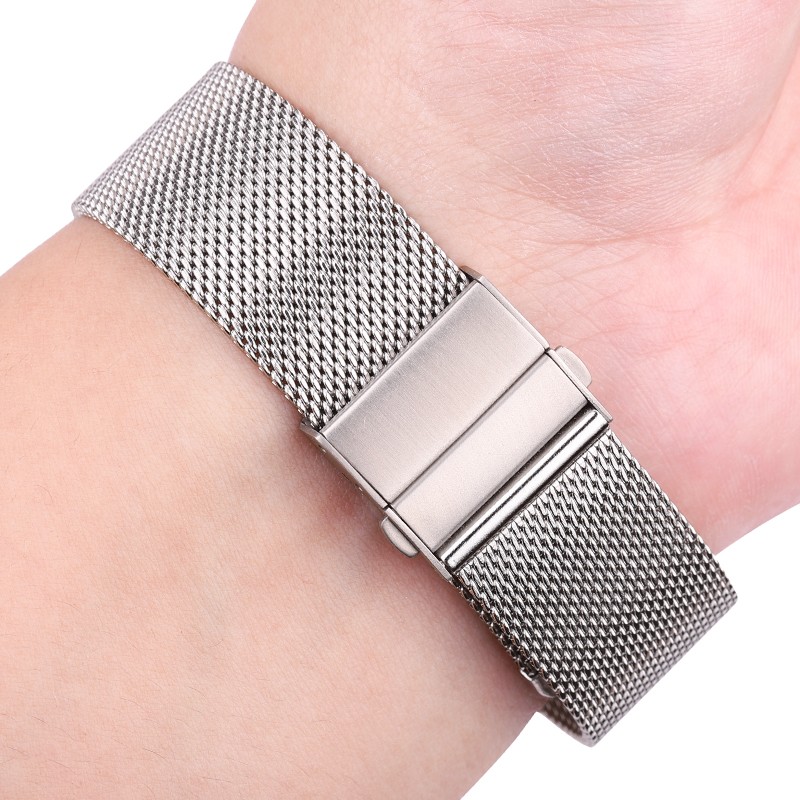 Milanese Mesh Loop Watch Band Bracelet Necklace Silver Stainless Steel Black Wrist Watch Strap Deployment Clasp 16mm 18mm 20mm 22mm 24mm
