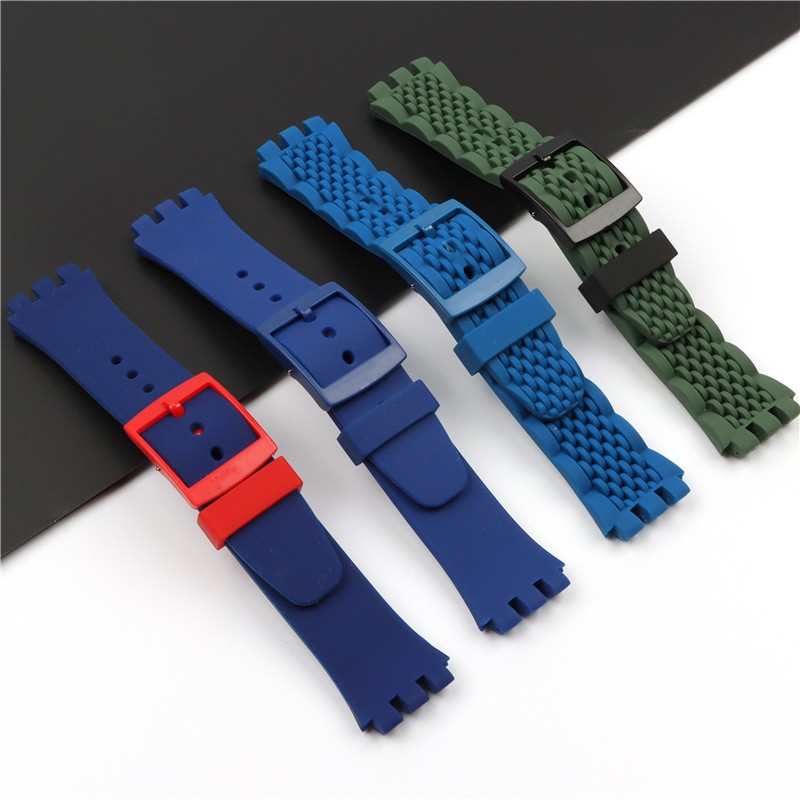 20mm silicone strap female pin buckle watch accessories for swatch SUSB400 SUSW402 men's sports waterproof bracelet watch band