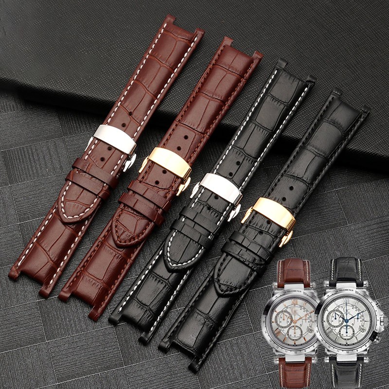 Slub style prong cowhide leather watch strap for GC gu-ess pasha male bracelet 20*11mm 22*13mm prong end watchband butterfly strap