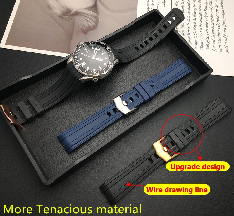 Top Quality 20mm Soft Fluorine Rubber Silicone Watches Strap Buckle Grind Arenaceous Strap Special for Omega Strap for Seamaster 300