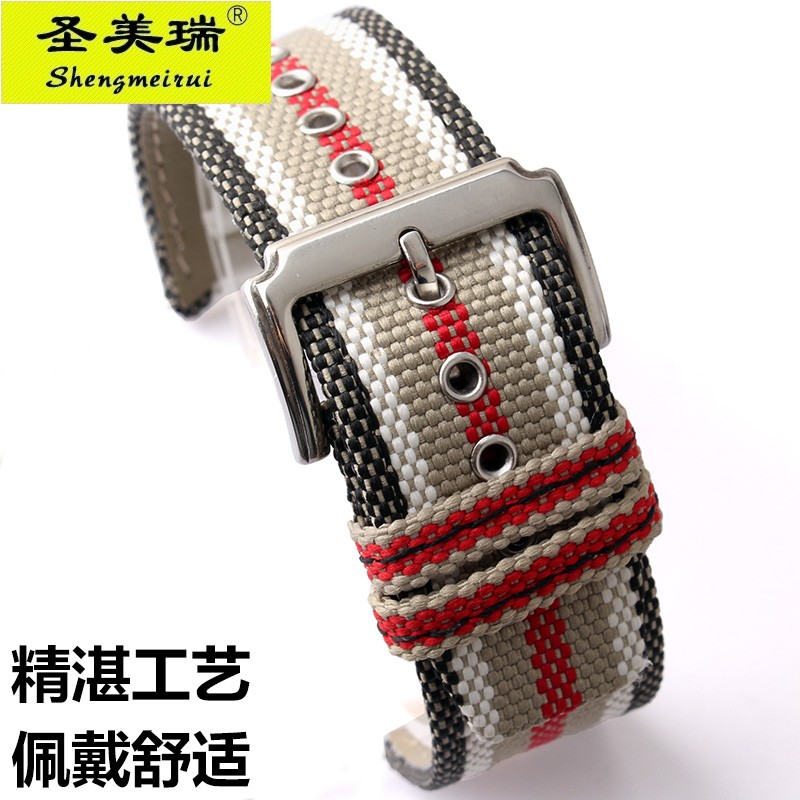 For BU7600 BU7680 Nylon Fabric Watch Band Quartz Men's Watch Band Accessories With Butterfly Buckle Burber-ry Arc Bracelet