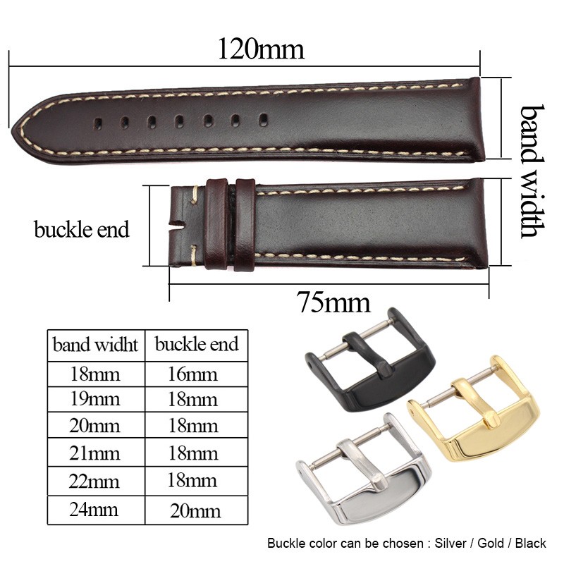 Handmade Genuine Leather Watchbands Men Women Bracelet 18 19 20 21 22 24mm Antique Watch Band Strap wiht Silver Polished Buckle