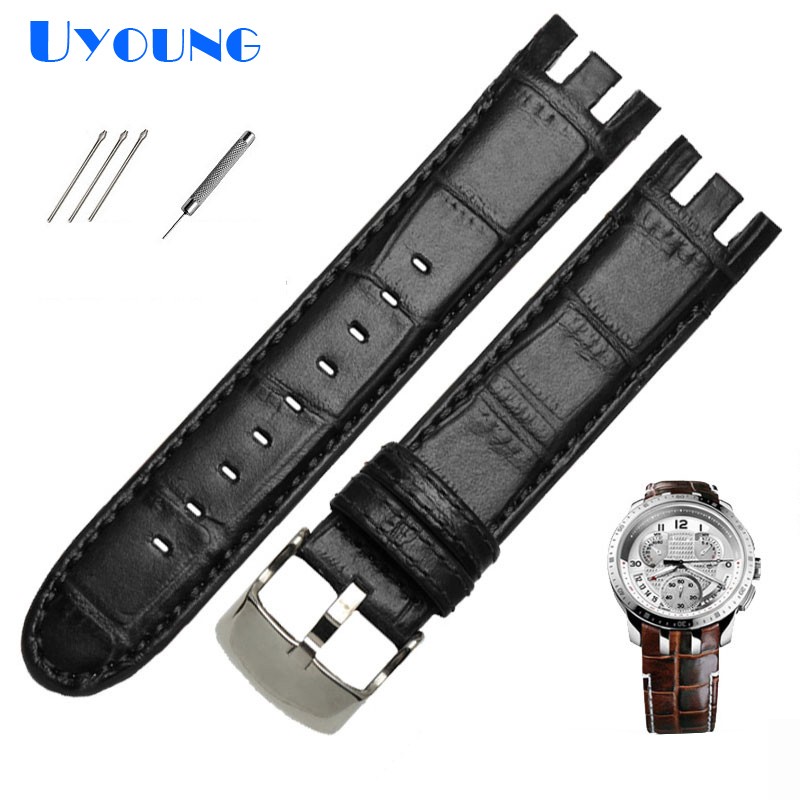 High Quality Genuine Leather Watch Strap For Swatch YRS403 412 402G Watch Band 21mm Watchband Men Curved End Watches Bracelet