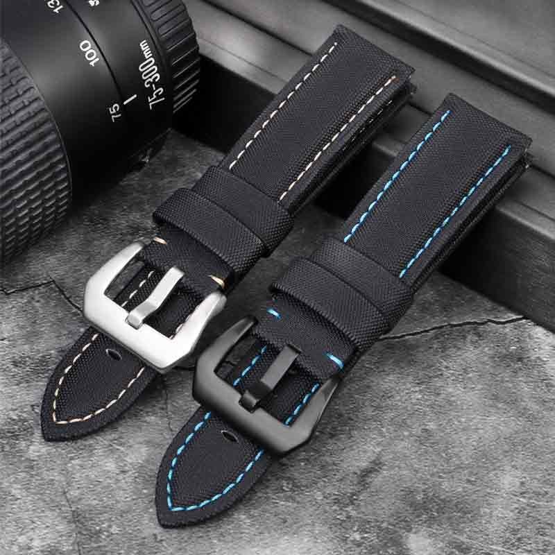 Nylon Fabric Leather Watchband For Panerai PAM01661 | 441 Marina Watch Strap Black Blue 22mm 24mm 26mm Strap Accessories Bracelets