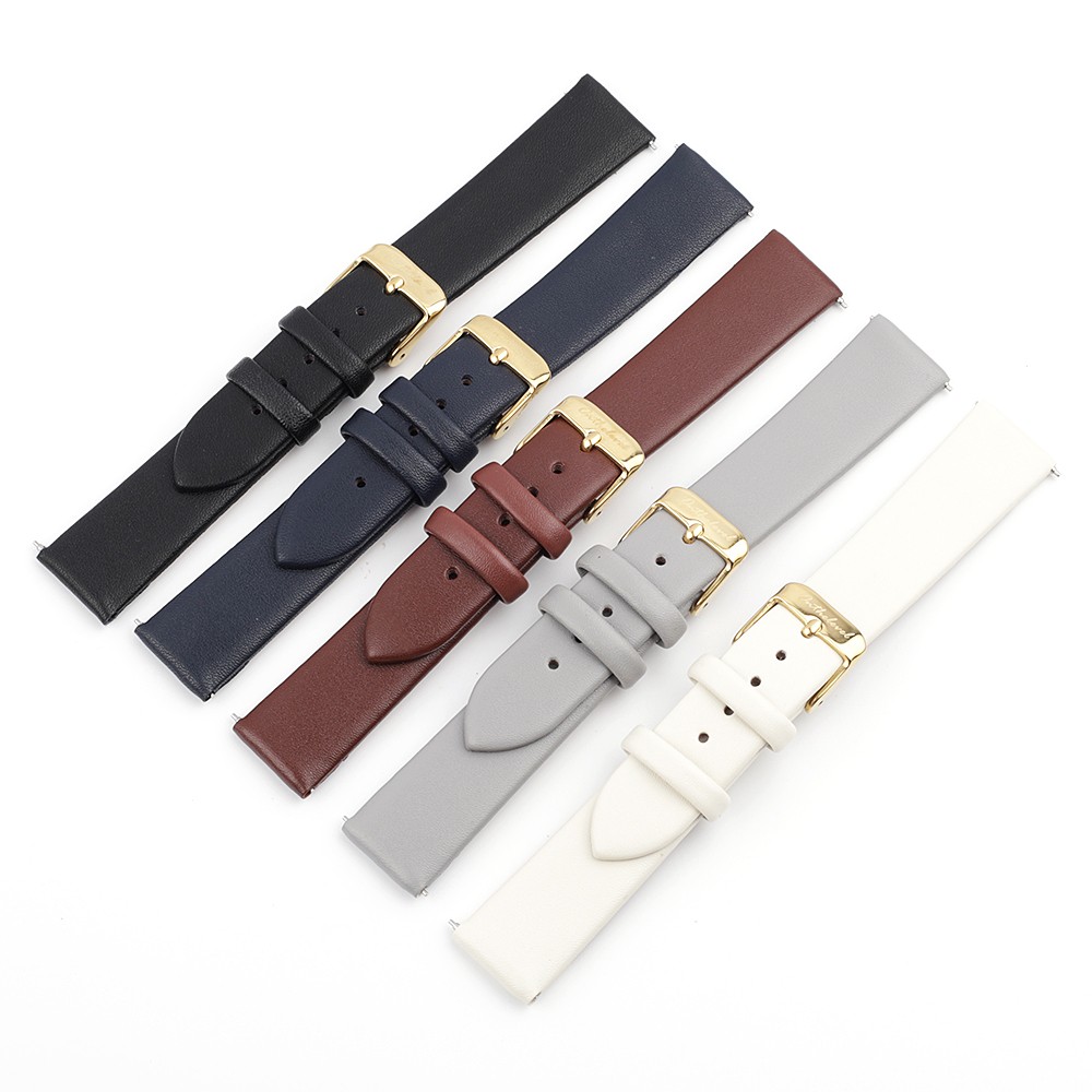 Genuine Leather Women Watchband 12mm 14mm 16mm 18mm 20mm Quick Release Cowhide Strap Watch Band Belts Replacement Gold Buckle