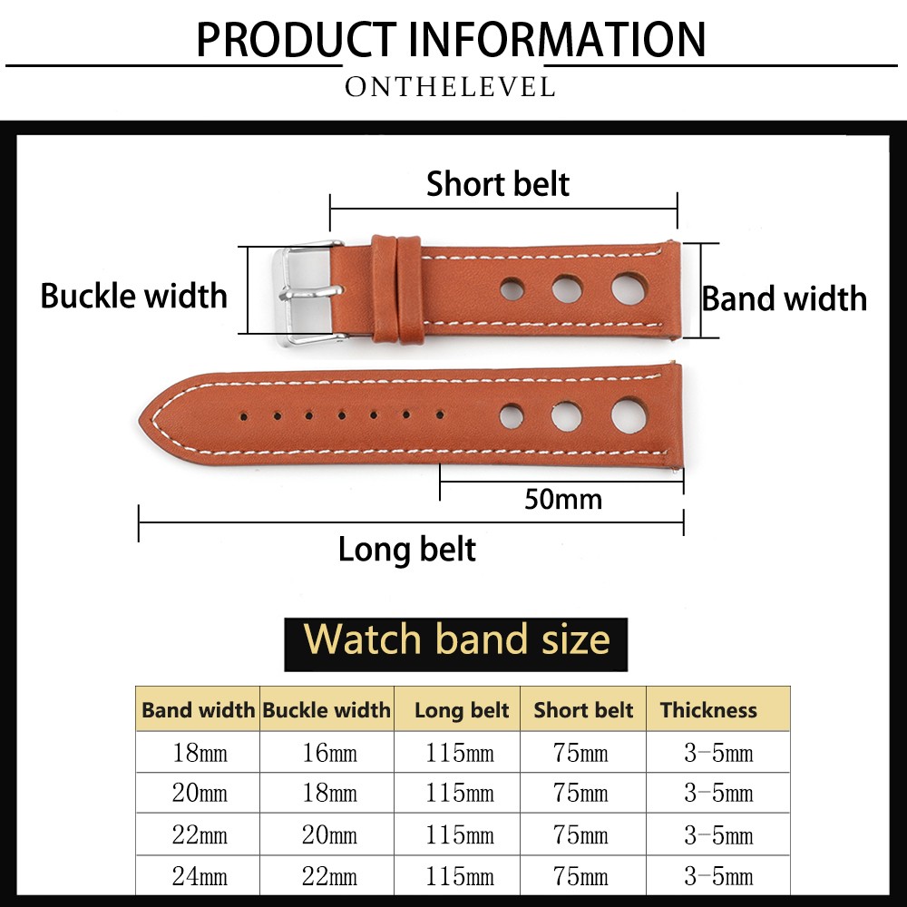 Onthelevel Leather Watchband 18mm 20mm 22mm 24mm Black Brown Coffee Racing Strap Handmade Stitching Quick Release Watch Strap