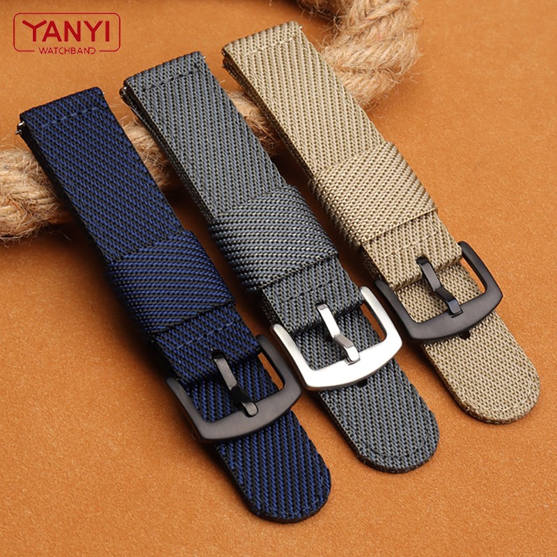 Senior Nylon Watchband 18mm 19mm 20mm 21 22mm 23mm 24mm Dark Blue Watch Strap Quick Release Bar Waterproof Bracelet Wrist Band