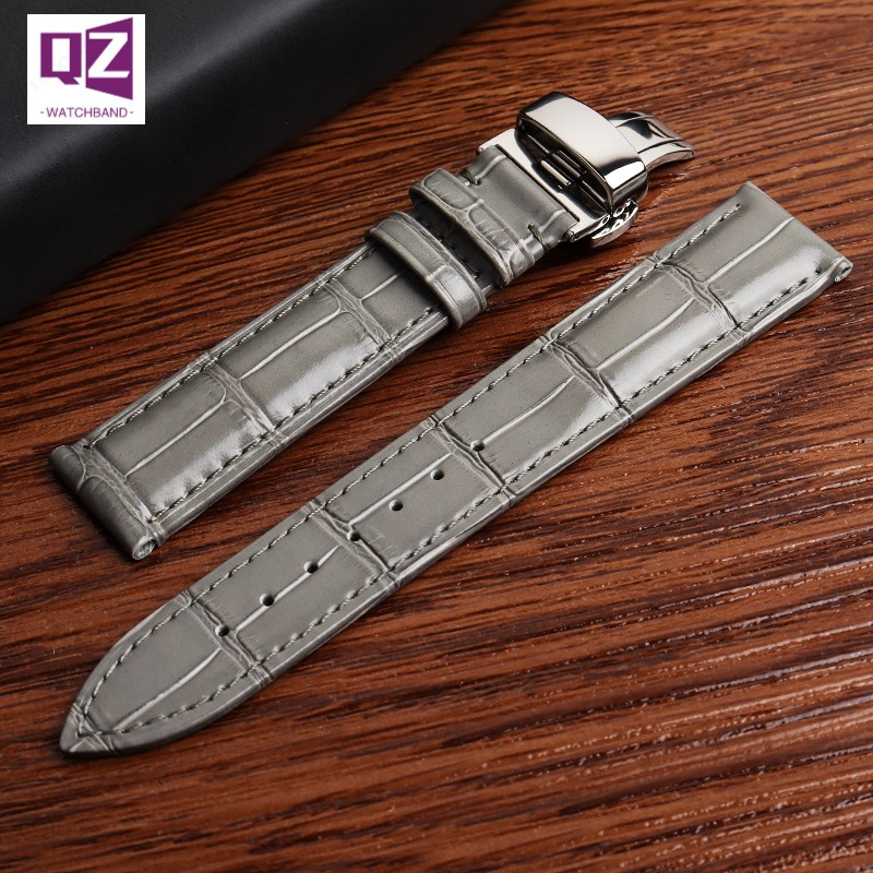 Gray Genuine Leather watchband 16mm 18mm 20mm 22mm Cowhide Watch Strap Gray Color Soft Bracelet Wrist Band Belts