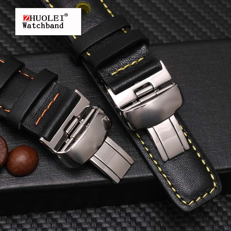 Watchband 20mm Genuine Leather Strap for PRS516 Men's Watches Band with Butterfly Clasp Black Brown Soft Cowhide Leather Strap