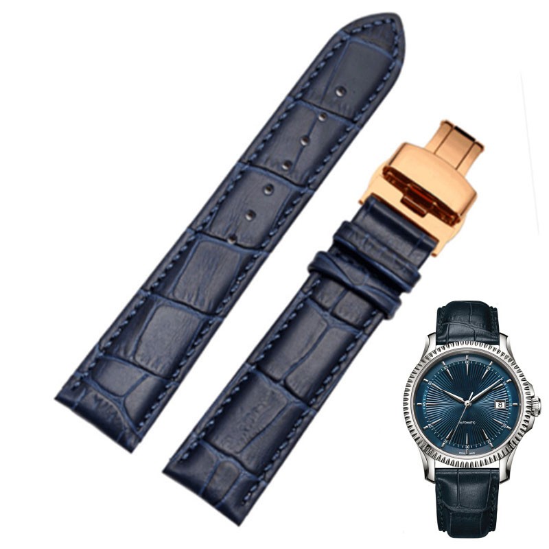 Fashion Genuine Leather Men Women Watchband Crocodile Texture Strap Wrist Watch Band 14mm 16mm 18mm 20mm 22mm Dark Blue