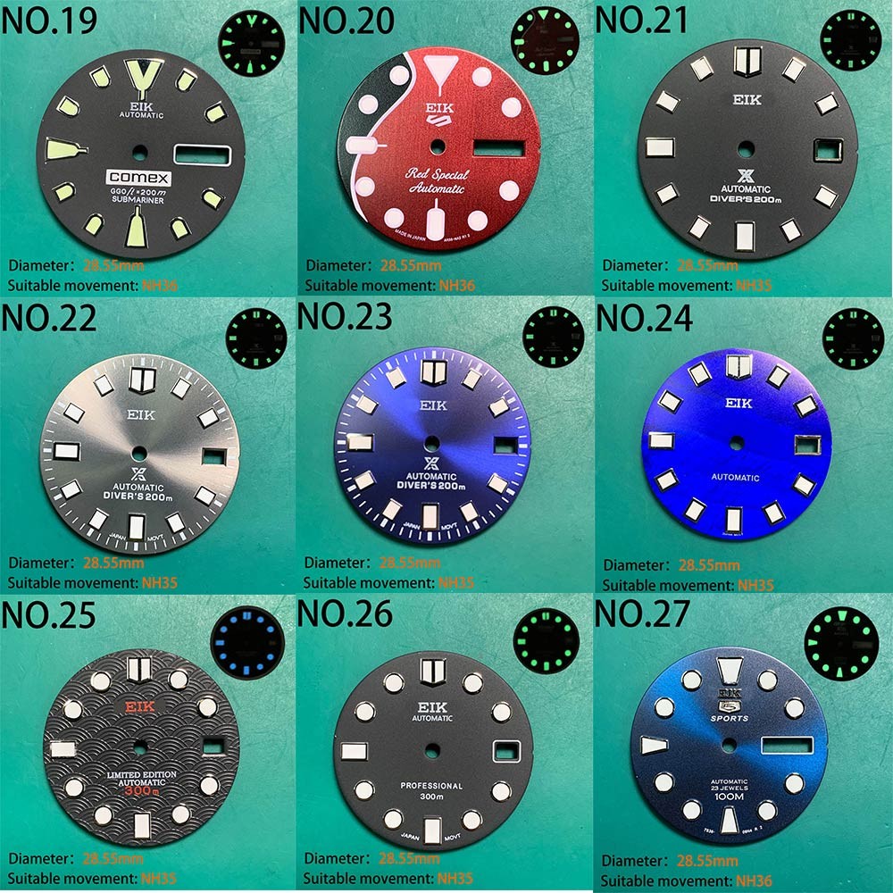 Nh35 watch double dial new C3 luminous modified craft watch skx007 SKX006 small millimeter 28.5mm abalone nh35 universal