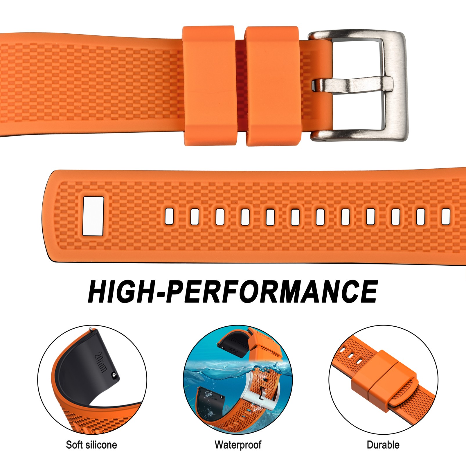 Hemsut silicone smart watch straps, 18mm 20mm 22mm quick release rubber watch strap for man women soft replacement