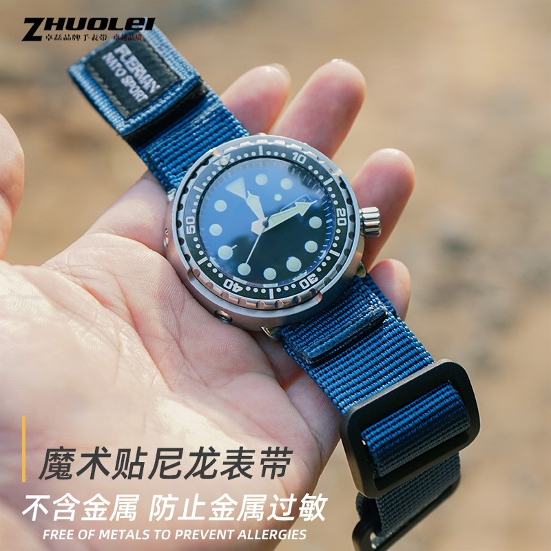 Hot Top Nylon Dark Blue Watch Strap for S-Eco No. 5 007 Series Sport Watchband 20mm 22mm 24mm Band