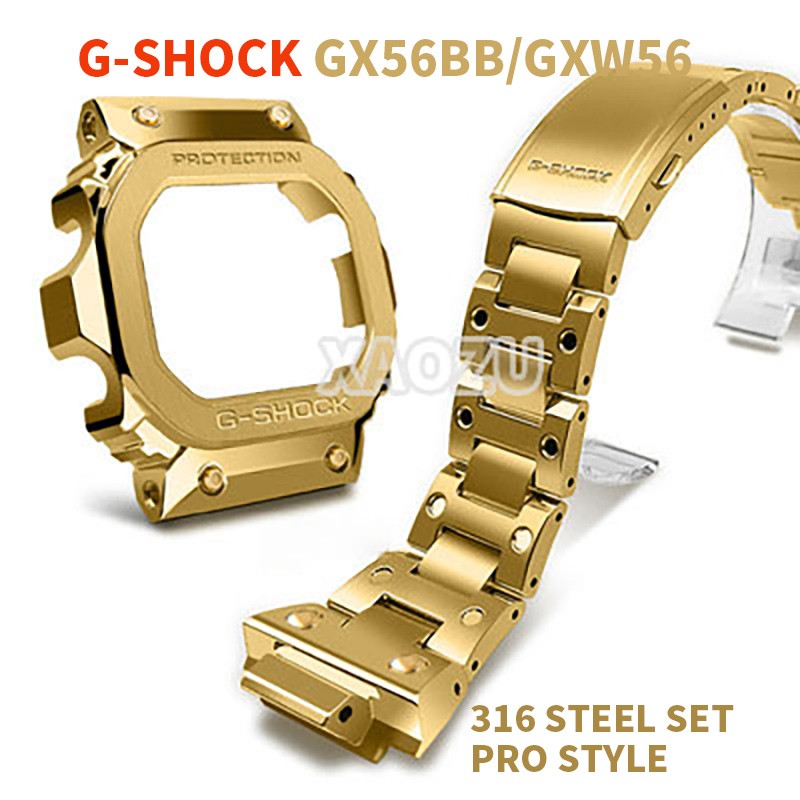 XAOZU Watchbands and Bezel for GX56BB GXW-56 Metal Strap Pro Style Case Frame with Tools 316 Stainless Steel Black Silver Gold