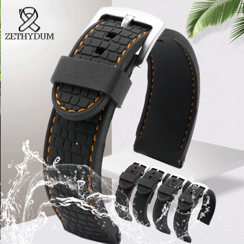 Men's and Women's Silicone Watch Straps, Water Resistant, Flat, Handmade, Rubber, Pin Buckle, Fashion, Comfortable, 18, 20, 22, 24mm