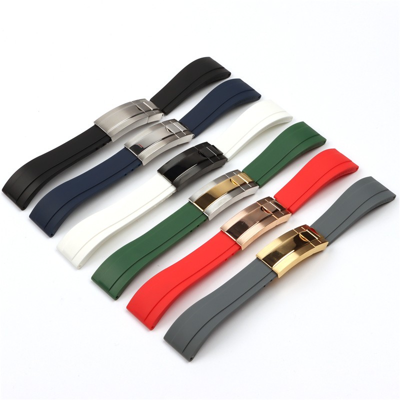 High Quality 20mm Natural Soft Silicone Rubber Watch Strap For Rolex Watch Band Daytona Submariner GMT Bracelet OYSTERFLEX Folding Clasp