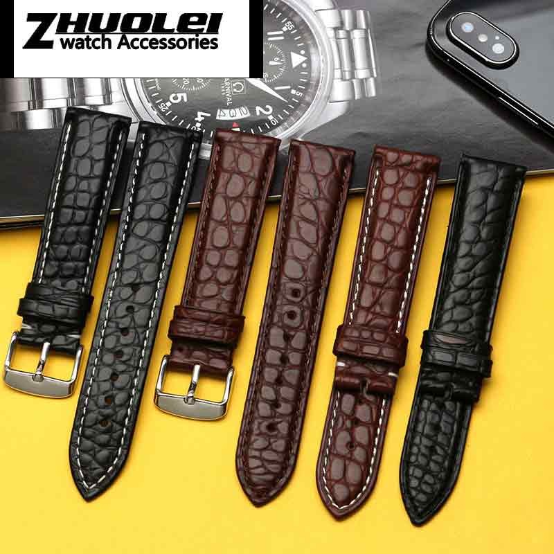 For any wristband luxury genuine crocodile leather watchband 18mm 19mm 20mm 21mm 22mm black brown straps