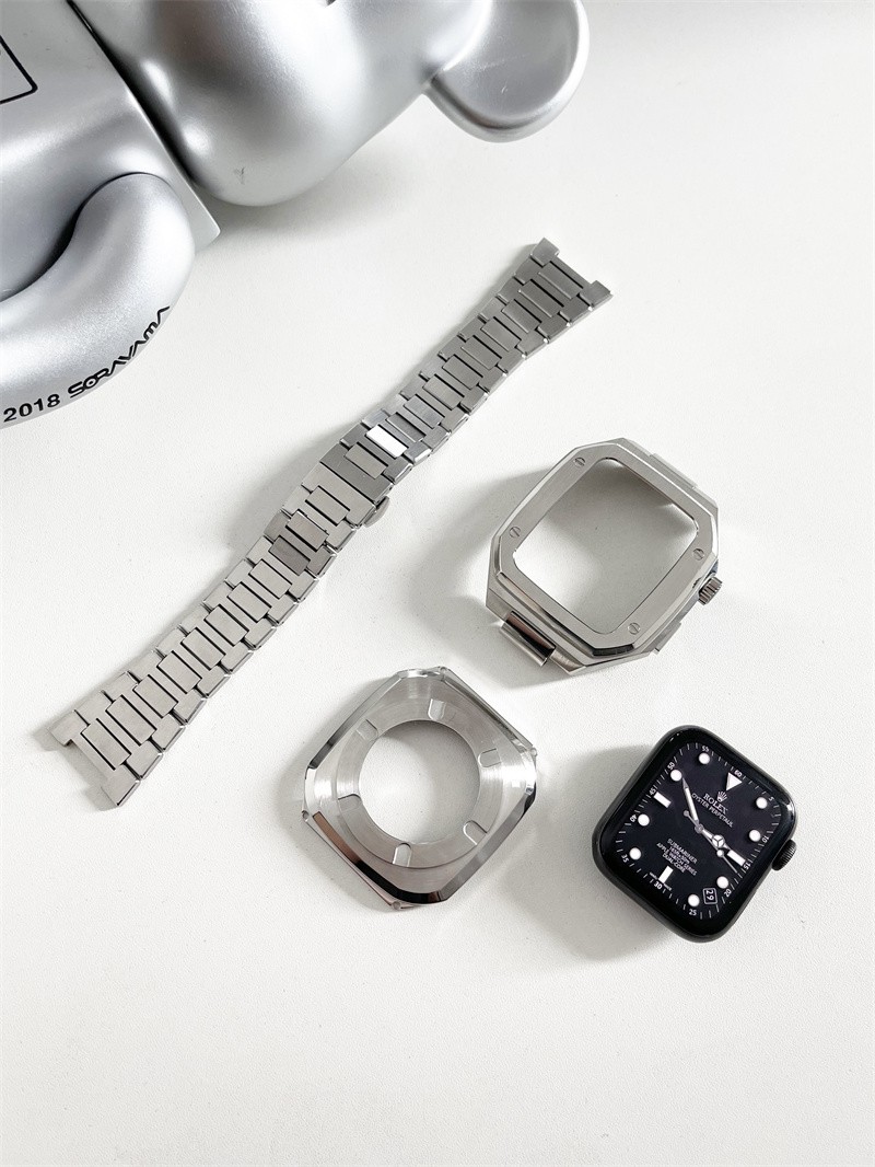Metal Case for Apple Watch 45mm 44mm 7 6 SE 5 4 Stainless Steel Mod for IWatch 45mm 44mm Luxury Steel Case and Band DIY MOD Kit