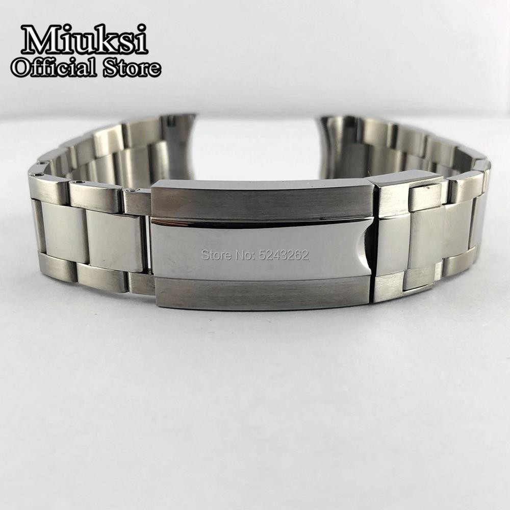 Miuksi 20mm 316L Solid Stainless Steel Watch Band Folding Buckle Mens Strap