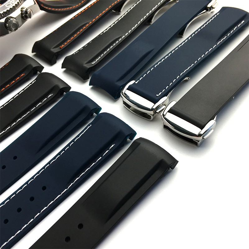 19mm 20mm 21mm 22mm Rubber Silicone Curved End Watchband Folding Buckle Watchband For Omega Seamaster 300 AT150 Watch Speedmater