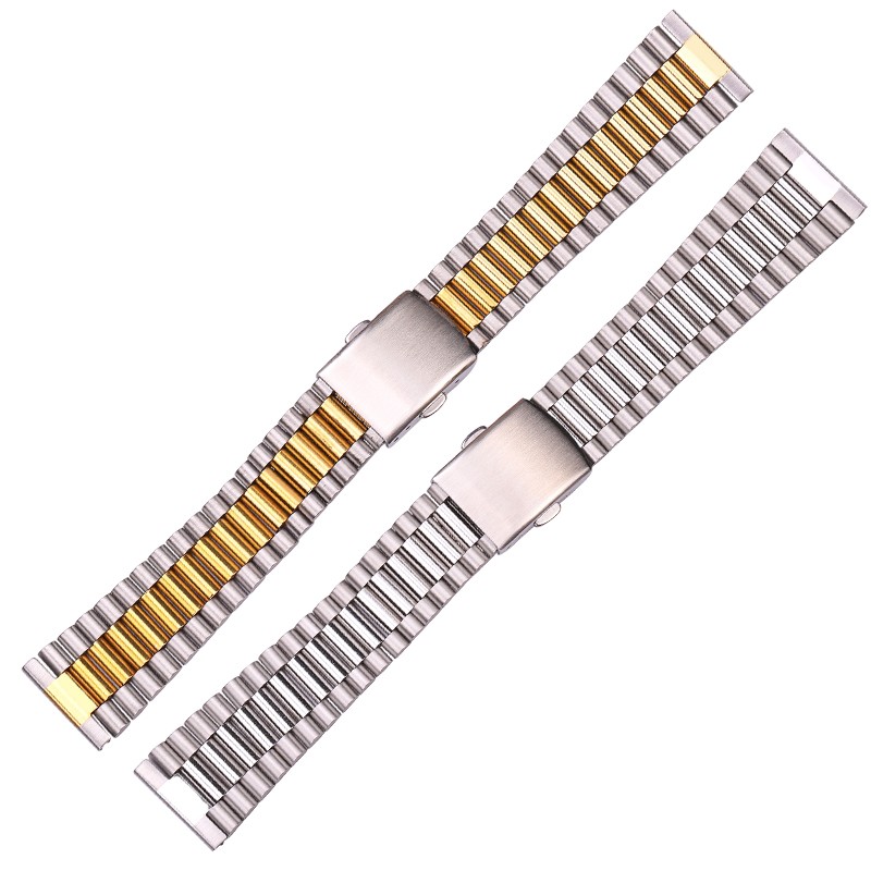 Women's stainless steel watch band, silver and gold watch band, 12mm, 14mm, 16mm, 18mm, 20mm, with buckle