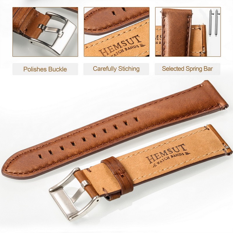 HEMSUT Genuine Leather Watch Strap for Man Women Quick Release Handmade Vintage Cowhide Watch Strap 18mm 20mm 22mm 24mm