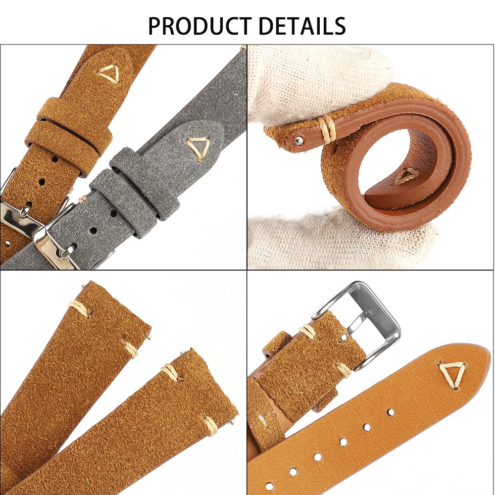 Vintage Suede Leather Watch Band 20mm 22mm Blue Brown Watch Strap Replacement Wristband Handmade Stitching Watchband